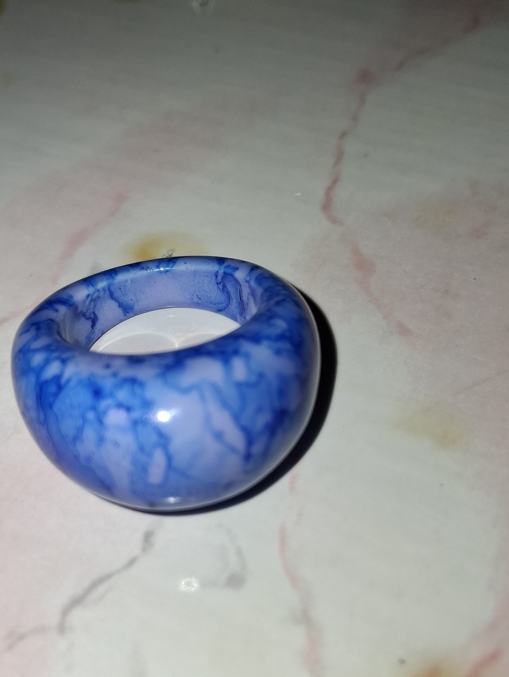 Blue Marbled Resin Dome Ring - Women Jewelry